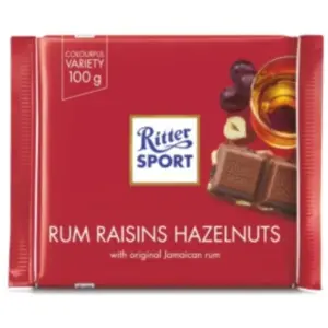 100g Ritter Sport Rum Raisins Hazelnuts (Alpiste)