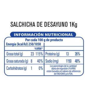 1 kg / 2.2 lb La Extremeña Breakfast Sausage (PriceSmart)