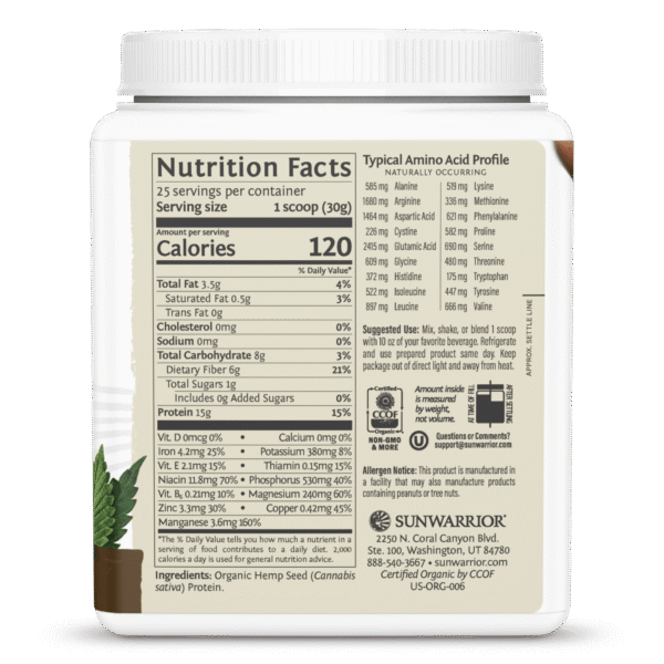 750g Sunwarrior HEMP PROTEIN POWDER (SIS) Ingredients