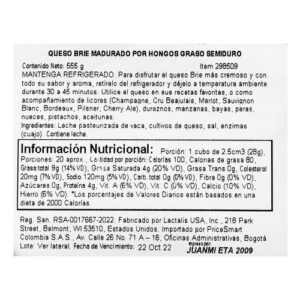 555 g / 1.2 lb President Brie Cheese (PriceSmart) Ingredients