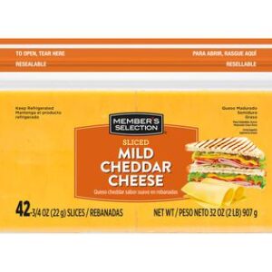 907 g / 2 lb Member’s Selection Sliced Mild Cheddar Cheese (PriceSmart)