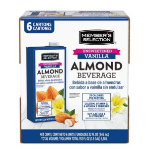 6 Units / 946 ml Member’s Selection Unsweetened Vanilla Almond Beverage( PriceSmart)