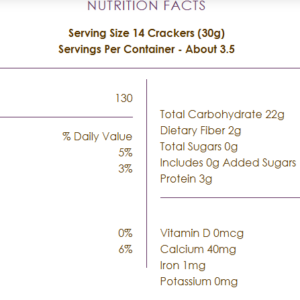 113g Crunchmaster GF Roasted Garlic Crackers Nutritional information