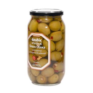 580g Parthenon Green Olives Stuffed with Natural Red Pepper and Almonds
