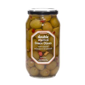 580g Parthenon Green Olives Stuffed with Natural Red Pepper and Almonds